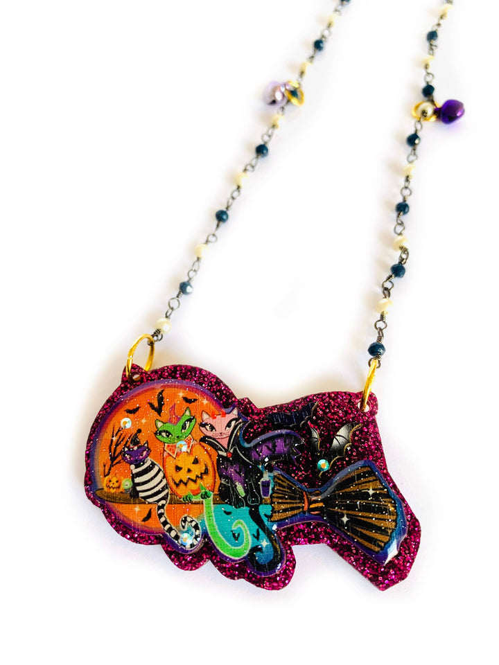 Cats on a Broom Necklace by Rosie Rose Parker