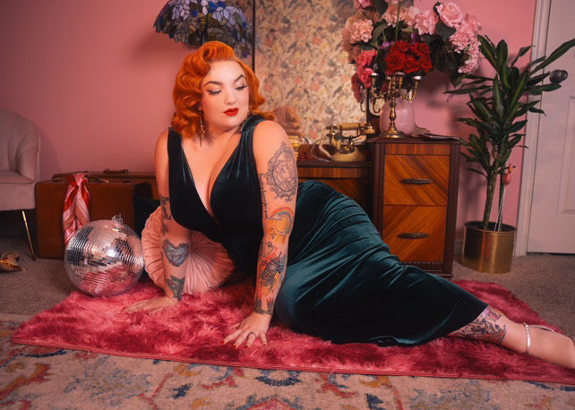 Formal Athena Gown Dress - Stretch Velvet, Hunter Green