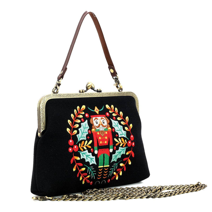 Nutcracker Kiss Lock Bag in Linen Cotton Blend