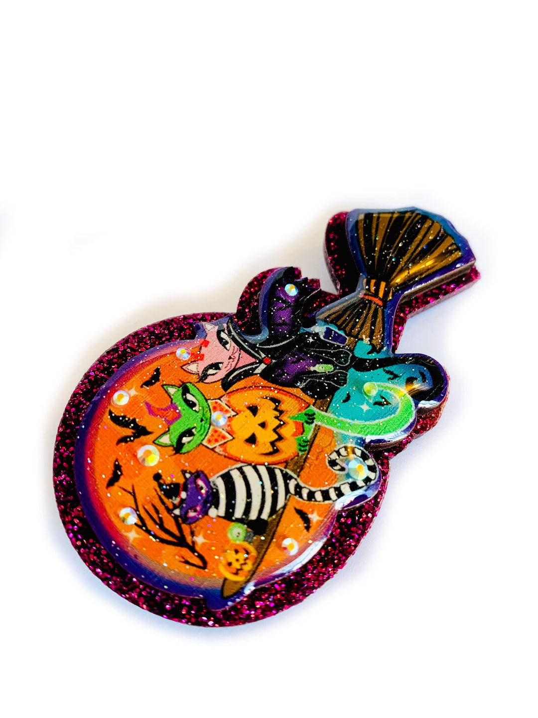 Cats on a Broomstick Brooch by Rosie Rose Parker