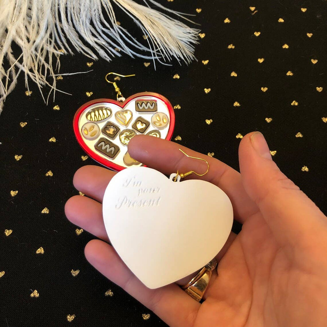 Heart Shaped Chocolate Box Earrings, Valentine's Day