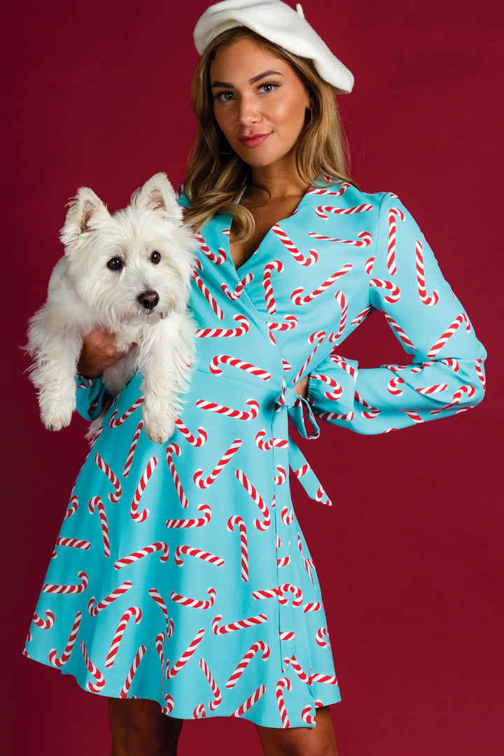 The Peppermint Pimp Canes | Candy Cane Print Christmas Wrap Dress