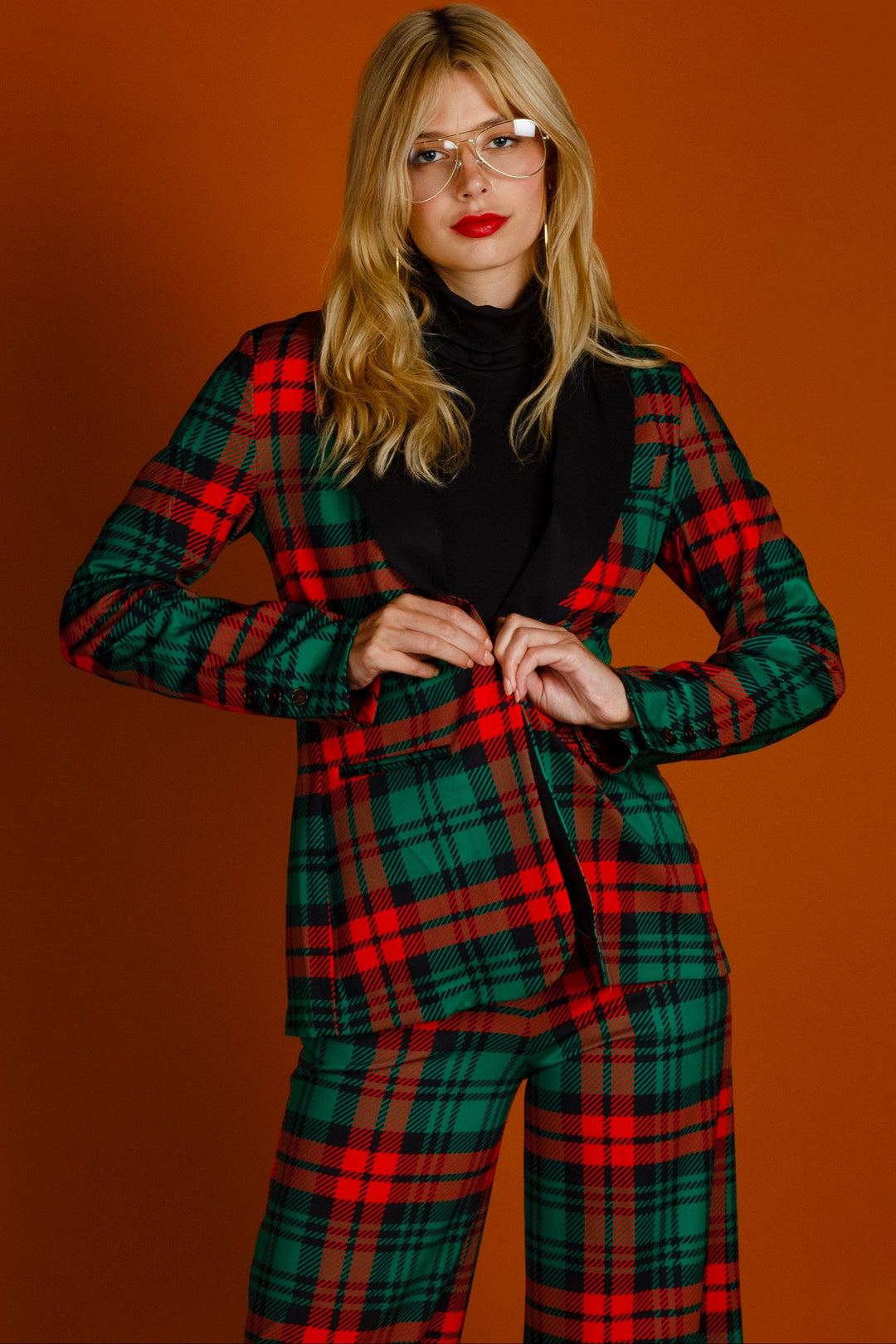 The Lincoln Log Love Lady | Women's Green Plaid Christmas Suit