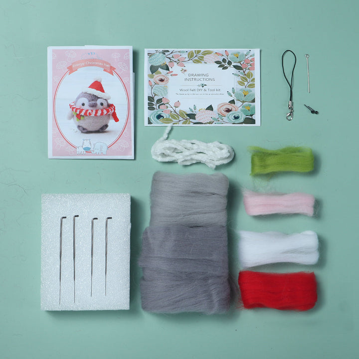 Festive Penguin Needle Felting Kit. Wizardi DIY Wool Craft Kit F07N8-W112