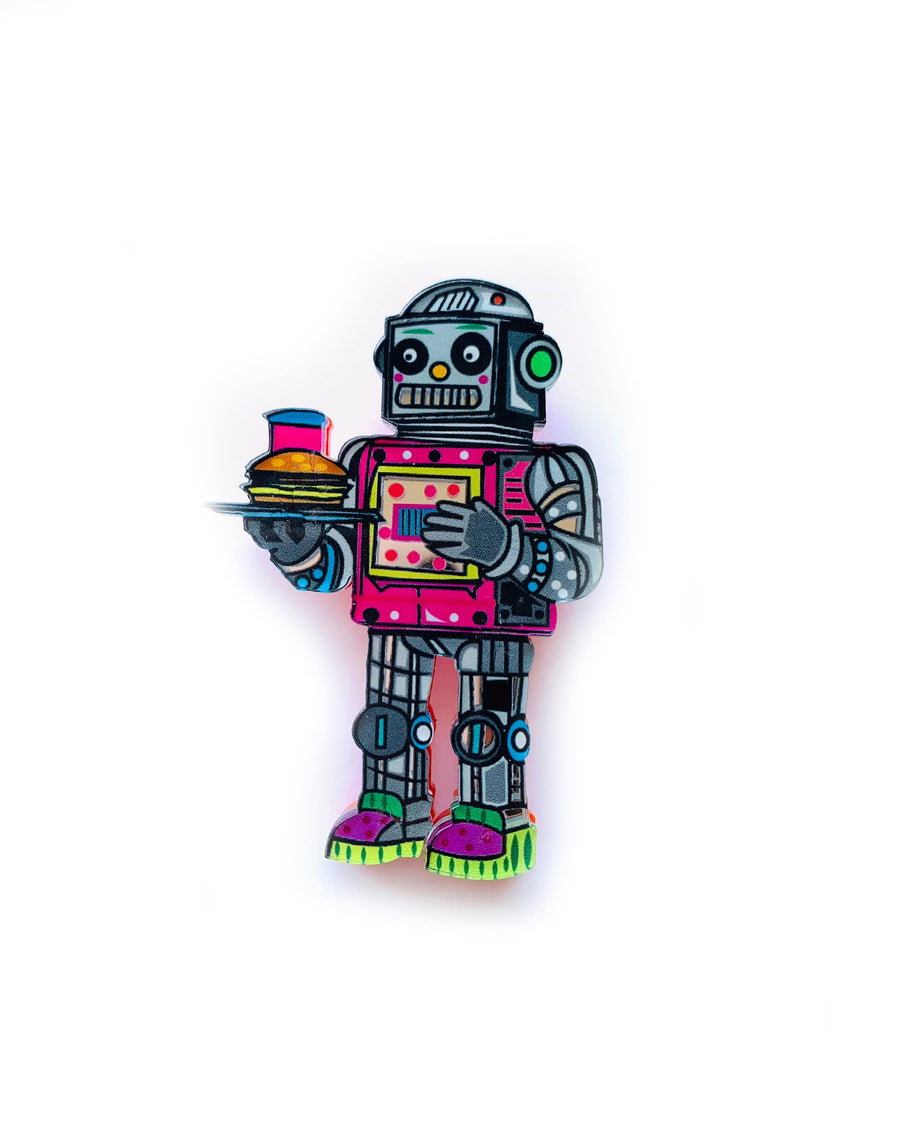 Retro Diner Robot Brooch by Rosie Rose Parker