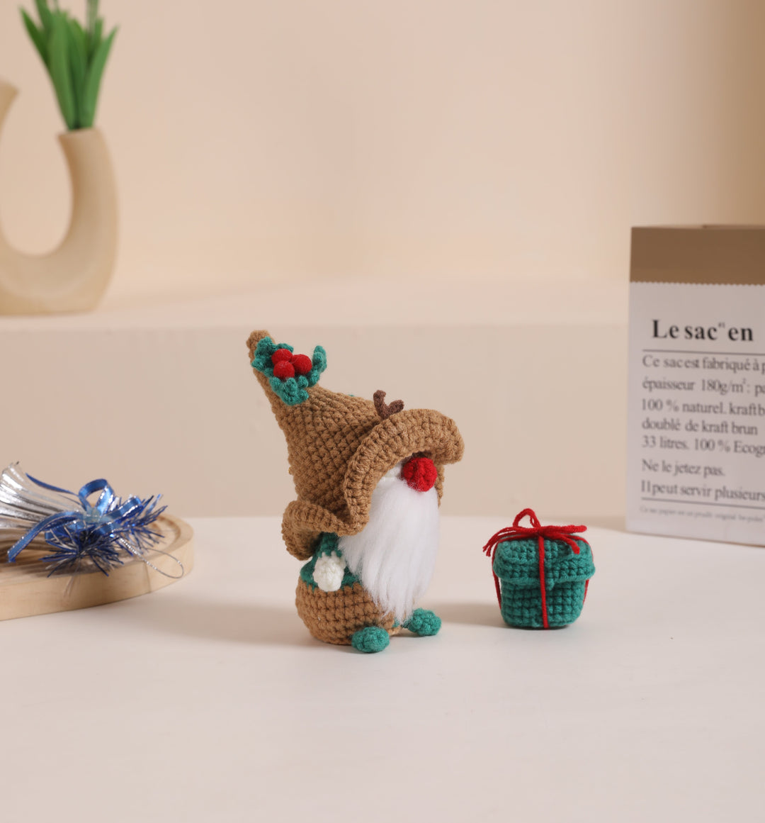 Christmas Gnome with Brown Hat Amigurumi DIY Crochet Kit Wizardi F07N8-M110