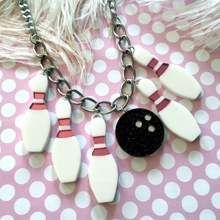 Bowling Pins And Ball Charm Necklace