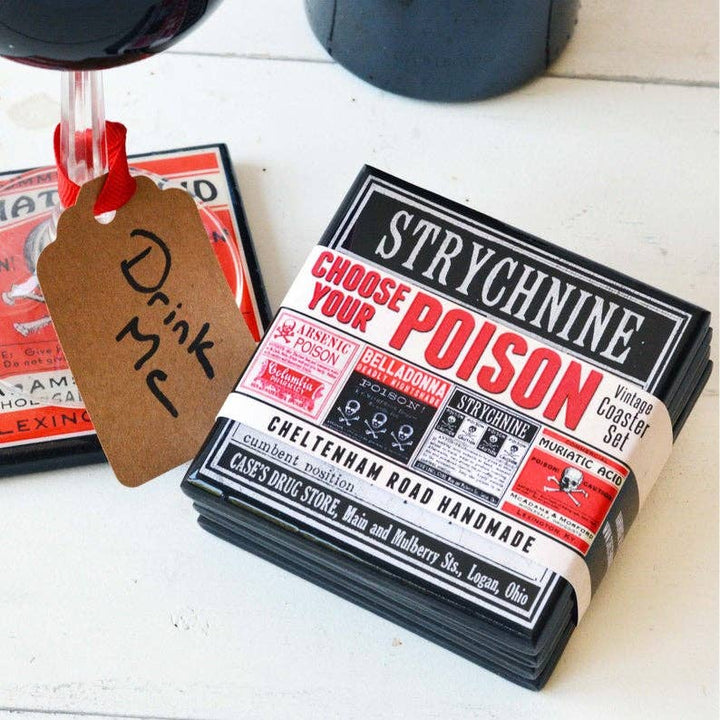 Choose Your Poison: Vintge Poison Label Drink Coaster Set