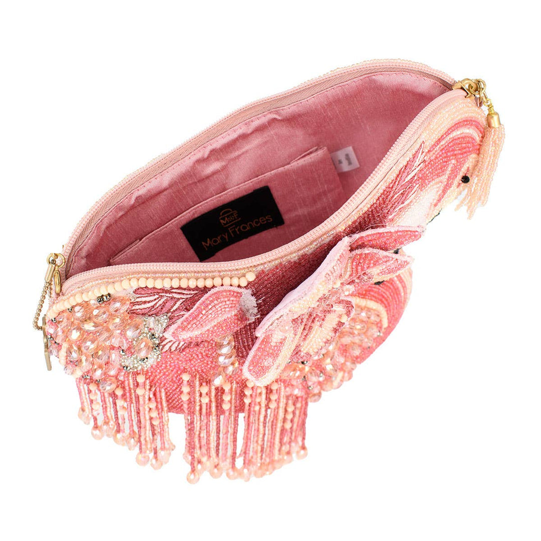 A Leg to Stand On Pink Flamingo Beaded Crossbody Handbag