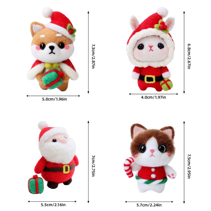 Christmas Bunny, Shiba Inu, Cat and Santa Needle Felting Kit. Wizardi DIY Wool Craft Kit F07N8-Z-06