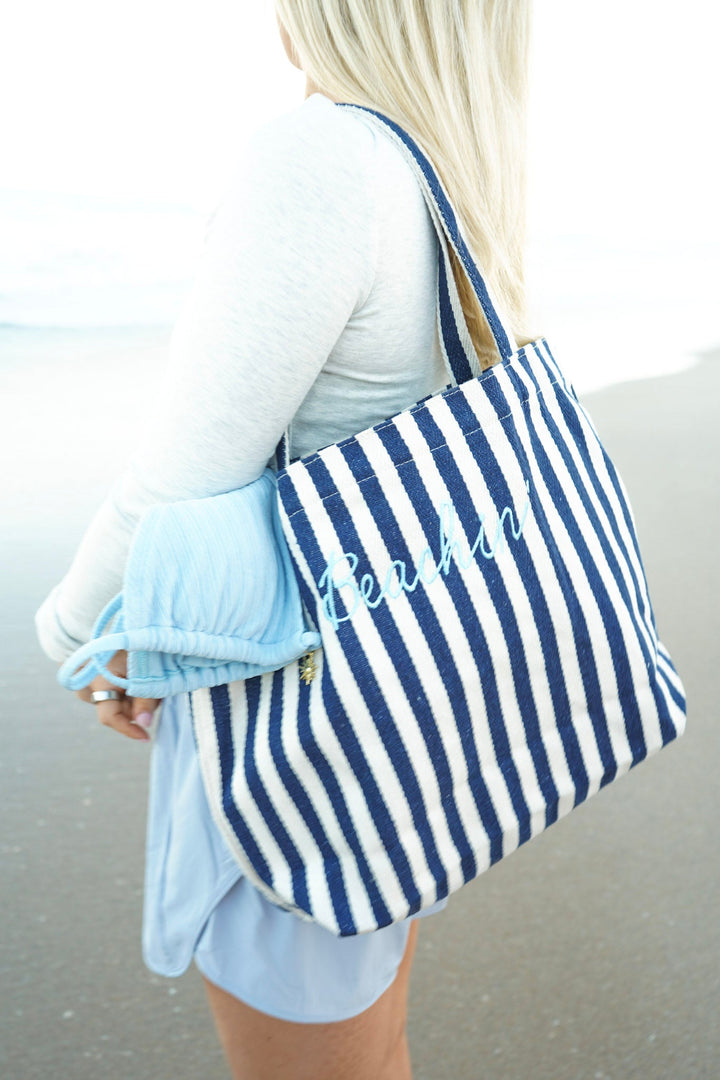 Harbor Canvas Striped Tote | Customizable
