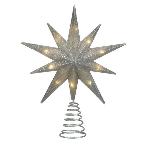 Old World Christmas 12" Lit Silver Glitter Star Tree Topper