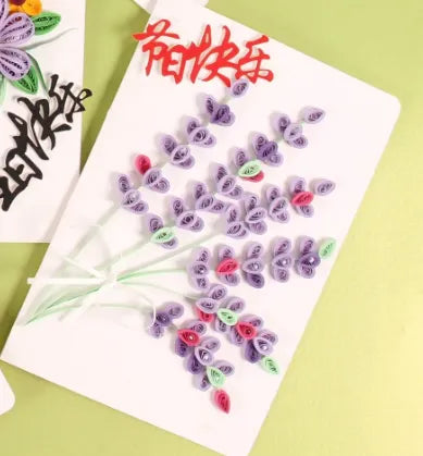 Greeting Card Making Kit. Lavender Flowers DIY Quilling Kit F07M3-5-FL2