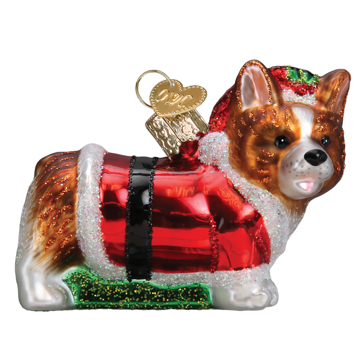 Holly Hat Corgi Puppy Ornament