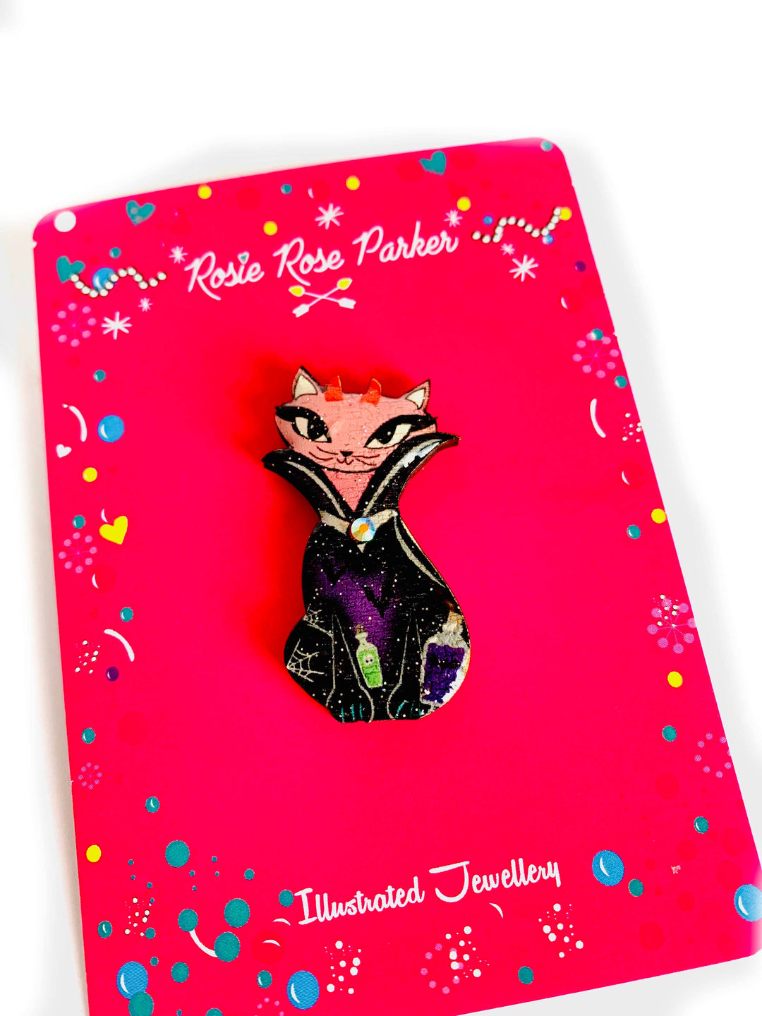 Retro Vampire Cat Pin by Rosie Rose Parker