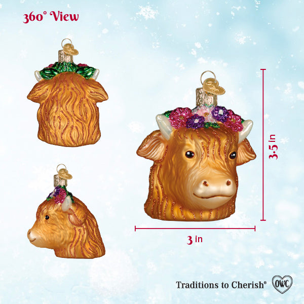 Floral Highland Cow Ornament