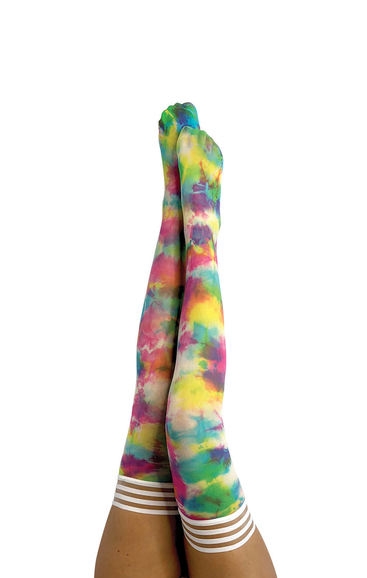 Gilly: Rainbow Tie Dye Thigh-Highs. Petite to Plus Size