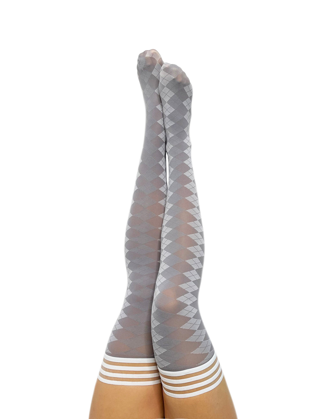 Par 4 - Grey Argyle Thigh Highs. Petite to Plus Size