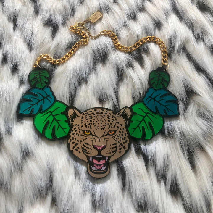 Leopard And Jungle Leaves Necklace