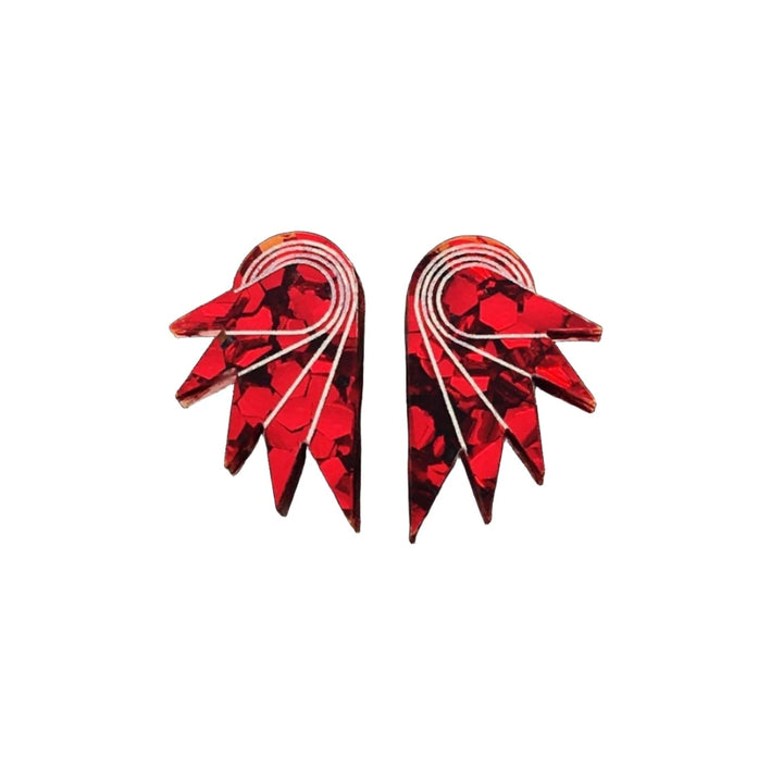 Spread Your Wings Ruby Red Acrylic Earrings -SMALL