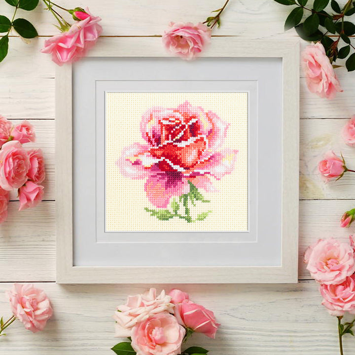 Pink Rose Counted Cross Stitch Kit by Magic Needle 150-002