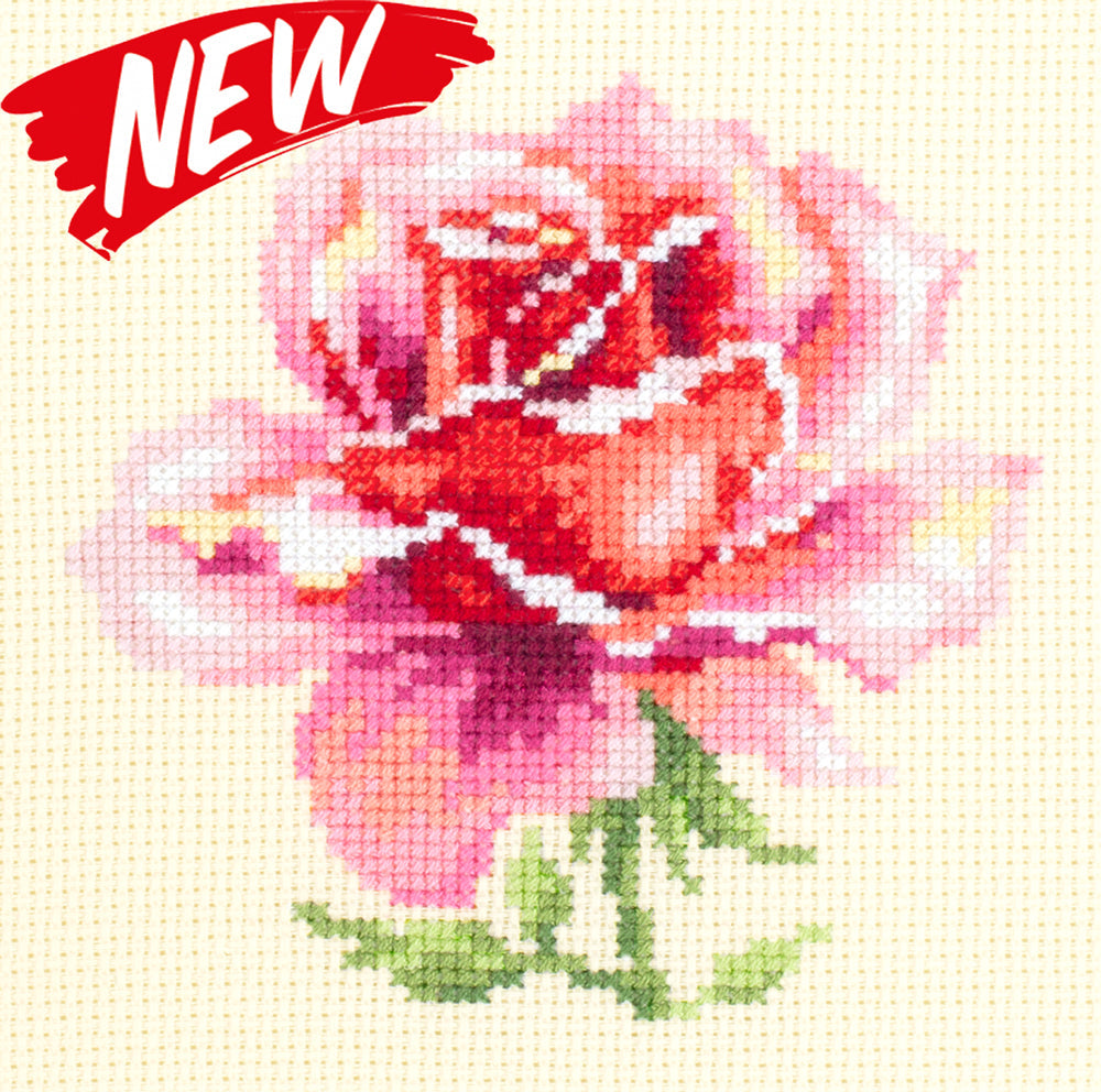Pink Rose Counted Cross Stitch Kit by Magic Needle 150-002