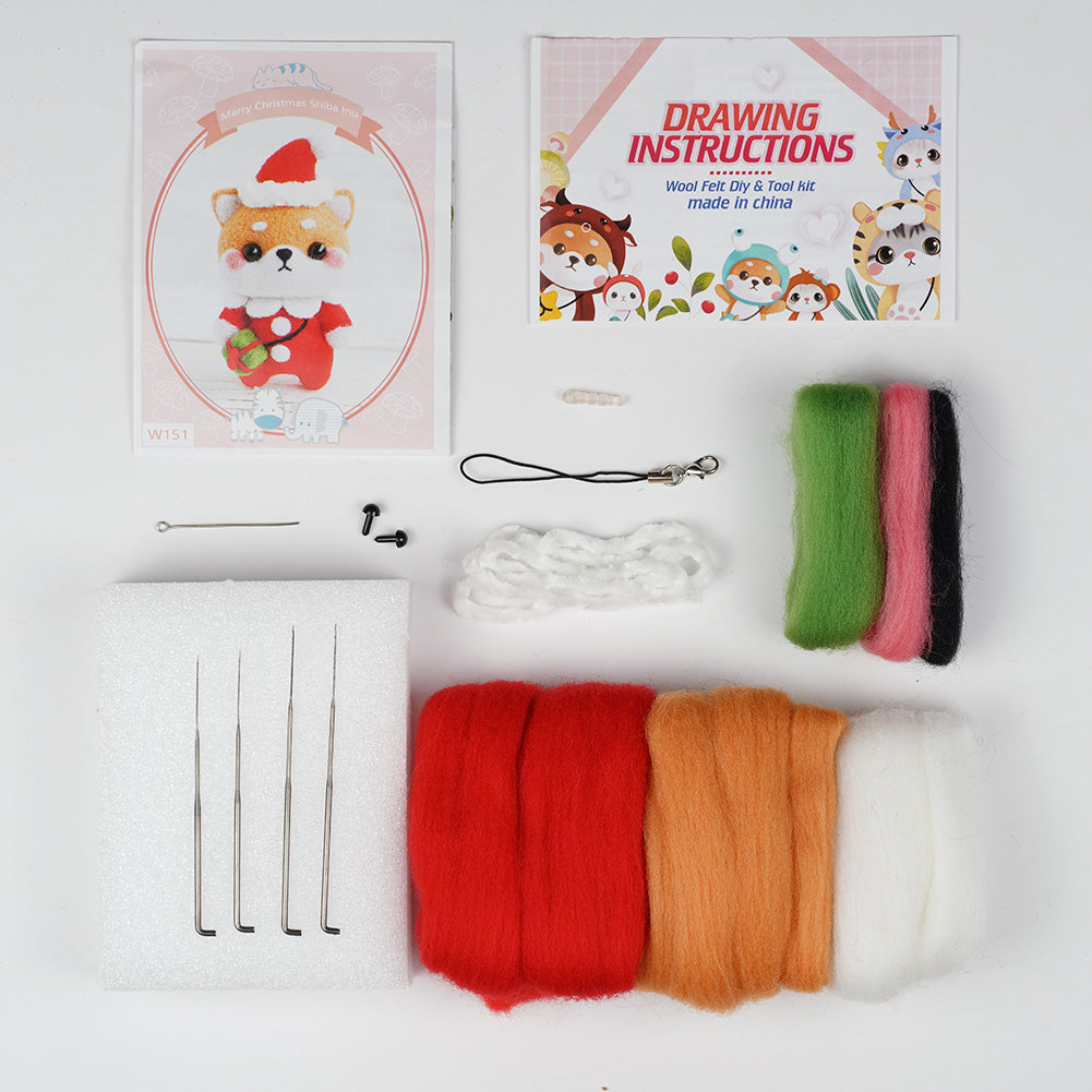 Puppy in Christmas Costume Needle Felting Kit. Wizardi DIY Wool Craft Kit F07N8-W151