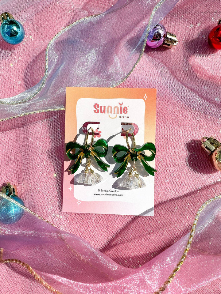 Pink Bow Jingle Bell Earrings