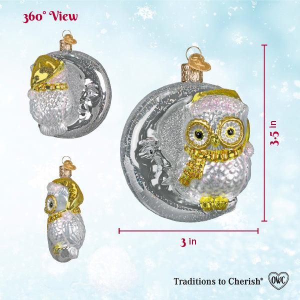 Sterling Snow Owl On Moon Ornament