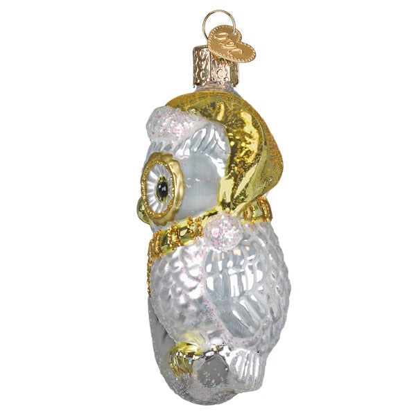 Sterling Snow Owl On Moon Ornament