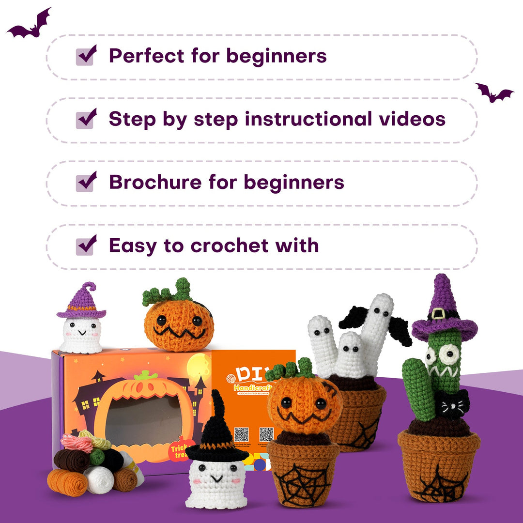 Halloween Plants with Ghost Amigurumi DIY Crochet Kit Wizardi F07N8-M226