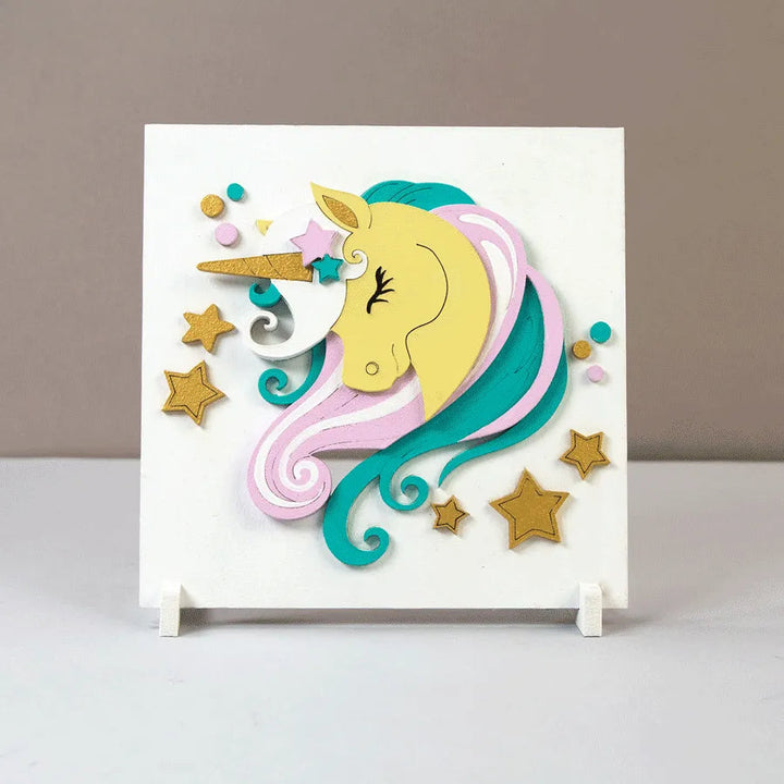 Rosa Talent Star Unicorn - 3D Painting on Primed Fiberboard Set. Create Your DIY Decoration. 7.09*7.09 inches.