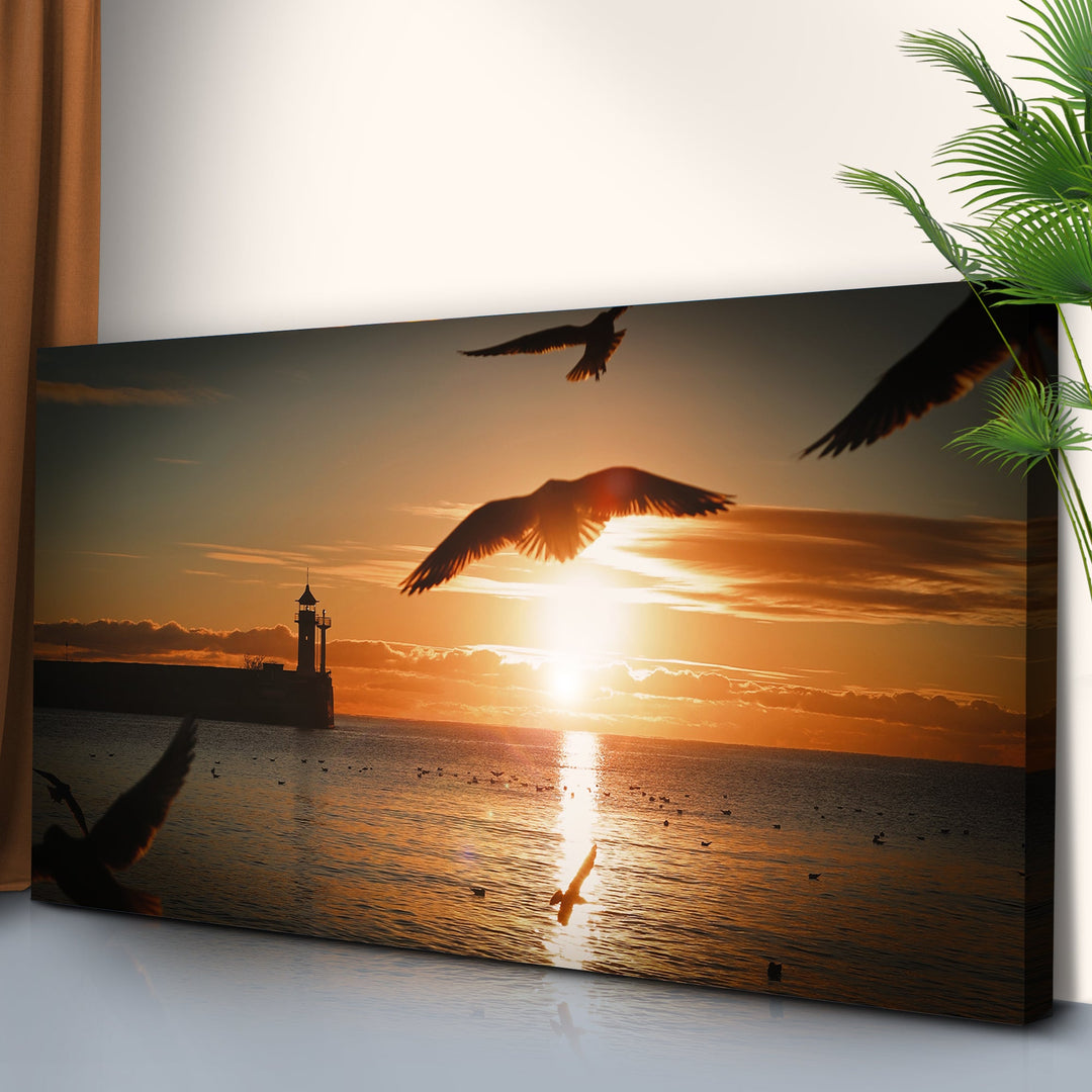 Birds On Magical Sunrise Canvas Wall Art