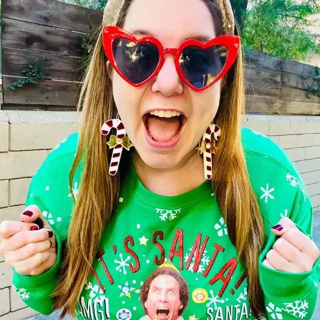 Christmas Candy Cane & Bows Statement Earrings