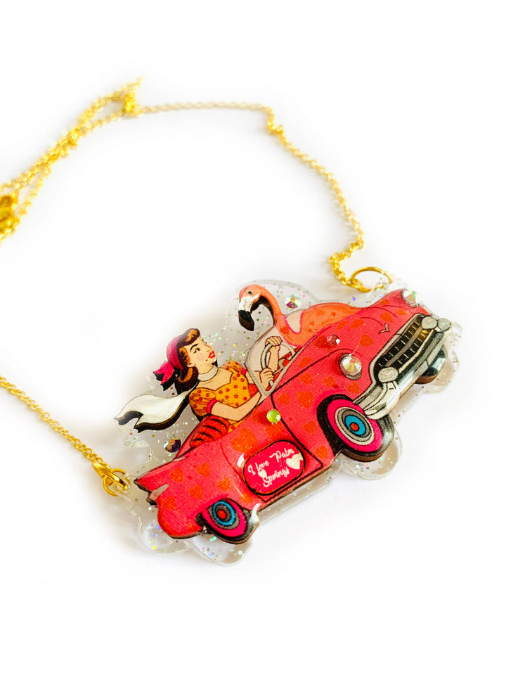 Frankie & the Flamingo Car Necklace by Rosie Rose Parker
