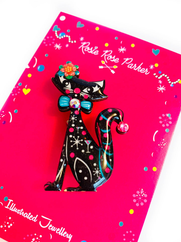 Retro Dapper Atomic Cat Brooch by Rosie Rose Parker