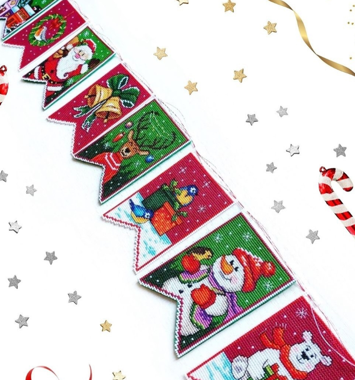 Christmas Flags - red 193CS Counted cross stitch kit with plastic canvas