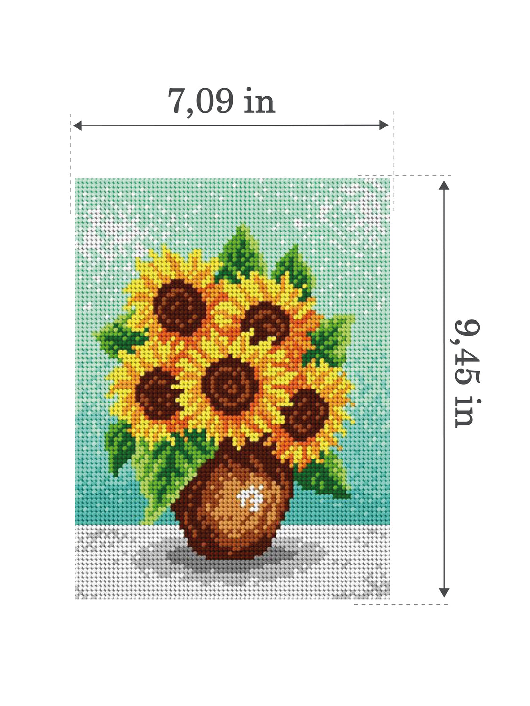 Needlepoint canvas for halfstitch without yarn Sunflowers in a Brown Vase 1940F - Printed Tapestry Canvas