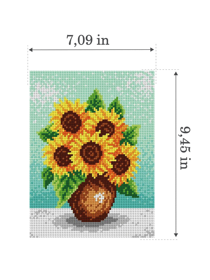 Needlepoint canvas for halfstitch without yarn Sunflowers in a Brown Vase 1940F - Printed Tapestry Canvas