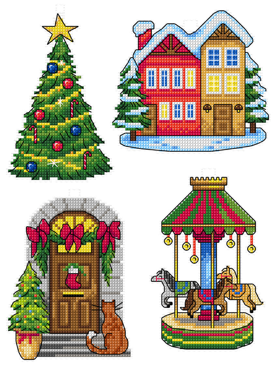 Christmas Village 194CS –°ounted cross stitch kit with plastic canvas