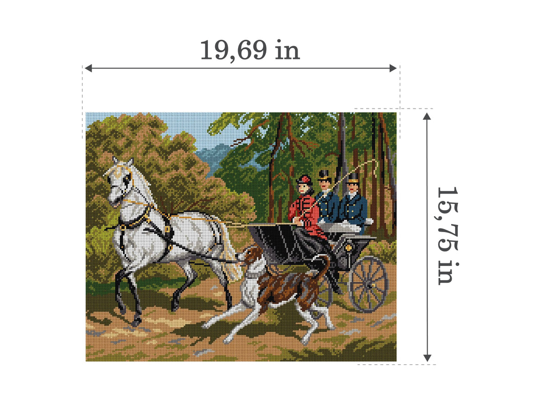 Horse-drawn Carriage Ride 1961M Needlepoint canvas for halfstitch without yarn