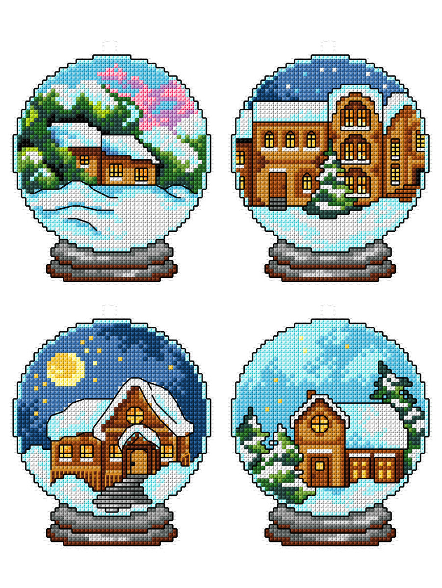 Winter Houses in Balls 196CS –°ounted cross stitch kit with plastic canvas