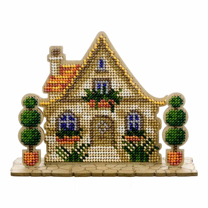 Wooden Bead Embroidery Kit ‚Äì ‚ÄúHouse With Topiary‚Äù FLK-589