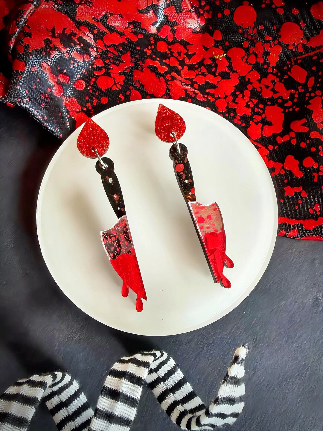 Bloody Knife Earrings - Slasher Halloween Horror Dangle Jewelry