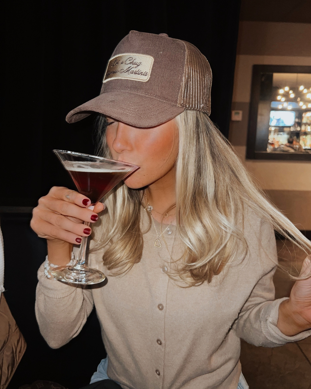 Let's Chug Espresso Martinis - Brown Corduroy Trucker Hat