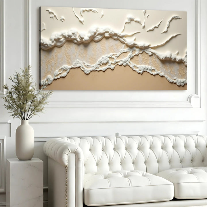 Beige Abstract Ocean Waves Wall Art