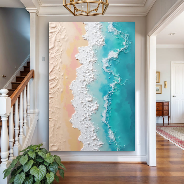 3D Minimalist Pink and Blue Ocean Wall Art