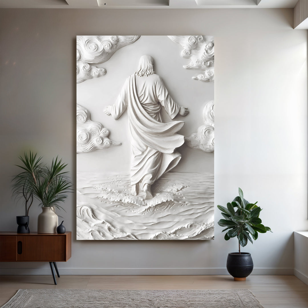 3D Minimalist Jesus Walking on Water Wall Art