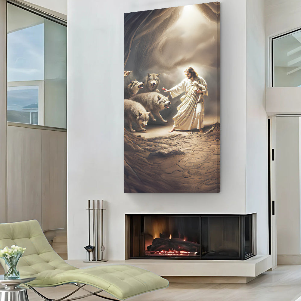 Jesus Protects The Lamb From Wolves Faith Wall Art VII