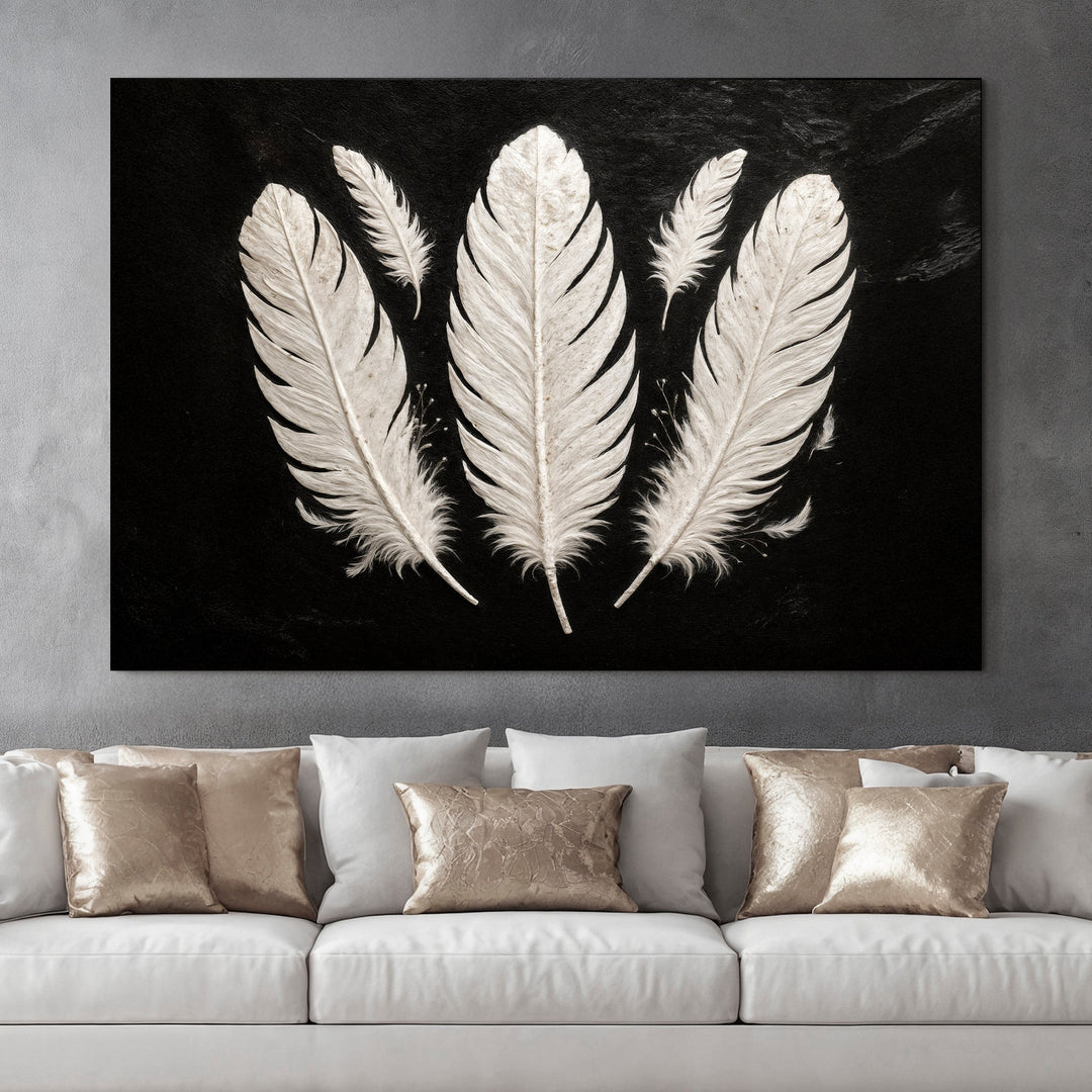 Minimalist Monochrome Feather Wall Art
